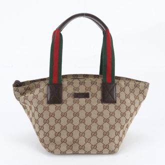 Gucci Brown Leather Canvas Handbag Shoulder Bag Tote Bag (Pre-Owned)