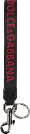 Dolce & Gabbana Black Red Dg Logo Polyester Silver Men Keychain Keyring And Real Brass Calfskin Accessory