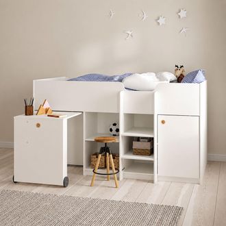 Dmora Composici&oacute;n Dormitorio Lamedani, Cama 90x200 Cm, Escritorio Extra&iacute;ble, Una Cama, 203x104x111h Cm Blanco
