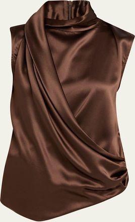 Brunello Cucinelli Silk Draped Sleeveless Blouse