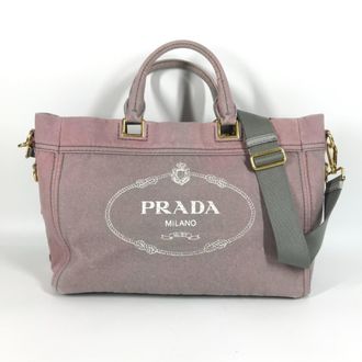 Prada Gray Pink Canvas Handbag Shoulder Bag Tote Bag (Pre-Owned)