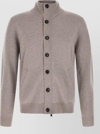 Brioni cashmere ribbed collar cardigan
