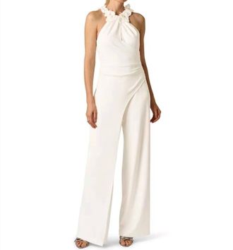 Adrianna Papell Rosette Halter Jumpsuit In Ivory