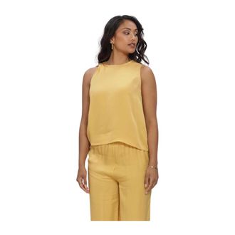 Selected Slflaura SL Trim TOP B - Dames - Tops - Geel - Maat: M Leer