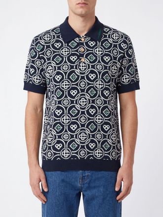 Casablanca Polo in maglia di cotone con logo a contrasto e bordi a costine