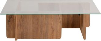 DRAWER Mesa de centro de cristal templado y madera - Madera oscura