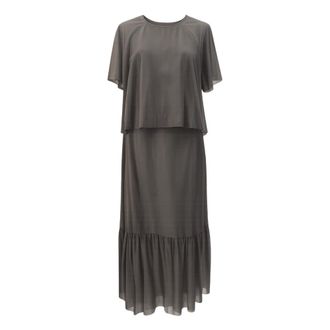 Kaos Maxi Dresses, female, Brown, Size: XS Gonna Midi in Lino con Balza Sotto