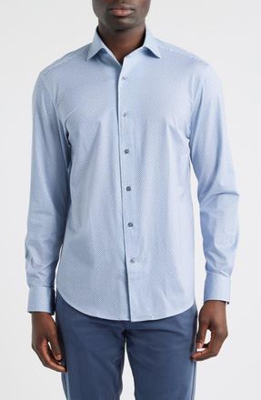Bugatchi Devon OoohCotton Geo Print Button-Up Shirt in Cobalt at Nordstrom, Size Xxx-Large