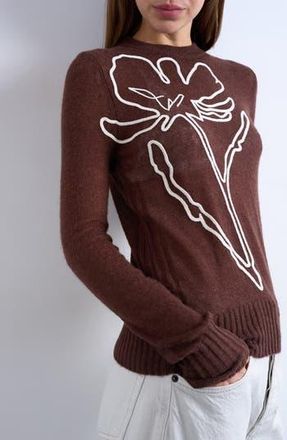 Topshop Floral Embroidered Semisheer Sweater in Brown at Nordstrom Rack, Size X-Small