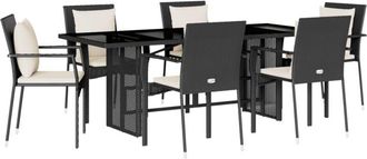 vidaXL Set De Comedor De Jard&iacute;n 7 Pzas Y Cojines Rat&aacute;n Sint&eacute;tico Negro Vidaxl