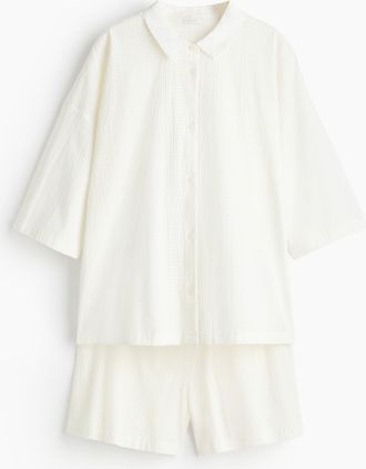 H&M Pyjama aus Baumwoll-Seersucker - White