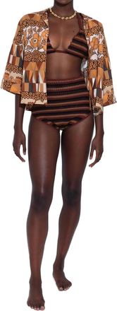 Carolina K Kimono Top In Rombus Flowers Brown Print Pattern