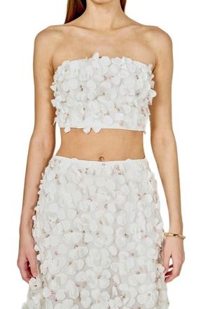endless rose 3D Floral Crop Bandeau Top in Off White at Nordstrom, Size X-Small