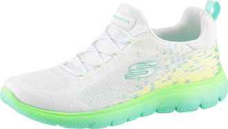 Skechers Slip-On Sneaker SKECHERS SUMMITS, Damen, Gr. 35, weiss (wei&szlig;, neongr&uuml;n, gelb), Mesh, Textil, kontrastfarbene Details, Schuhe Slip-On Sneaker, Training