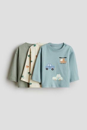 H&M 3-pack cotton t-shirts in Turquoise/vehicles at Nordstrom, Size 12M