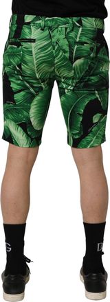 Dolce & Gabbana Black Green Banana Leaf Men Bermuda Shorts Cotton Elastane