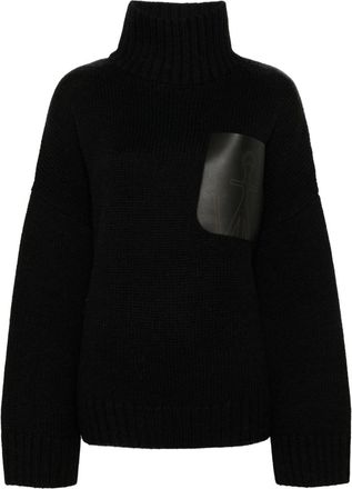 J.W.Anderson high-neck leather-pocket sweater - women - Wool/Acrylic/Alpaca - M - Black