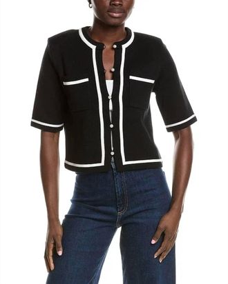 Minnie Rose Short Sleeve Tipped Jacket In Black White