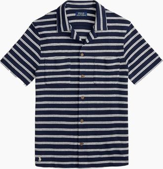 Polo Ralph Lauren Mens Polo Ralph Lauren Knitted Stripe Sport Shirt 002 Newport Navy - White - Size: 38