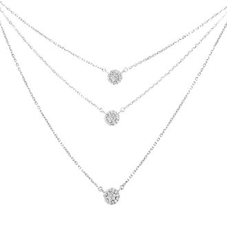 House of Brilliance 925 Sterling Silver 1/2 Cttw Round Diamond Medallion Multi-Strand Tri Pendant 18 Necklace