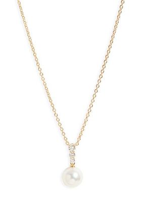 Mikimoto Morning Dew Akoya Pearl & Diamond Pendant Necklace in Yellow Gold/Diamond/Pearl at Nordstrom, Size 18