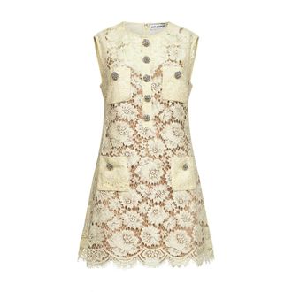 Self Portrait Short Dresses, female, Yellow, Size: XS Fine Lace Mini Dress