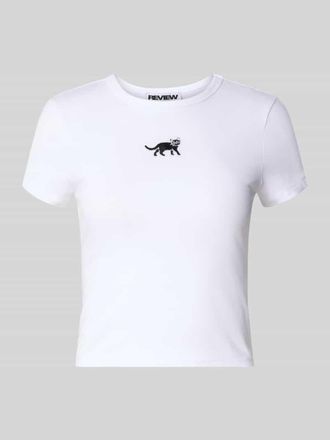 Review T-Shirt mit Motiv-Stitching in Weiss, Größe XL