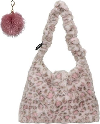 Generic Winter Cute Plush Leopard Shoulder Bag,Vintage Faux Fur Print Tote Bag,Casual Trendy Animal Print Handbag for Women