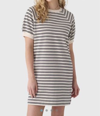 Velvet Stripe Terry Dress In Natural/navy