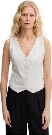 Fracomina Gilet slim fit met lurex - Dames - Gillet - Grijs - S - Leer - Kostuums