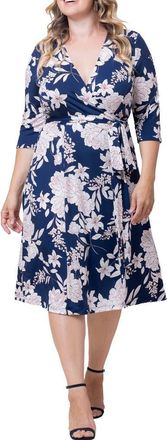 Kiyonna Signature A-Line Wrap Dress in Lily And Peony Print at Nordstrom, Size 5X