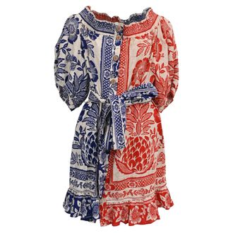 Farm Rio Farm Rio Off-The-Shoulder Floral-Print Mini Dress in Multicolor Linen