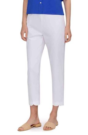 Foxcroft Elaine Scallop Hem Cotton Blend Crop Pants in White at Nordstrom, Size X-Large P