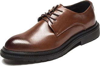 Generic Formal Shoes for Men Lace Up Round Burnished Toe Comfort Leather Block Heel Slip Resistant Rubber Sole Anti-Slip Low Top Wedding(Brown,5.5 UK)