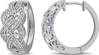 Mimi & Max Created Forever 1/5ct TW Lab-Grown Diamond Braided Hoop Earrings Sterling Silver