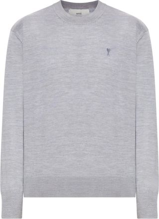 Ami Mens Gray Ami De Coeur Sweater In Wool And Silk - Light Grey - Size X-Large