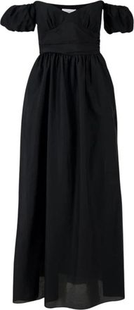 Matteau Jurk met off-shoulder halslijn - Dames - Maxi kleedjes - Zwart - M - Katoen - Kleedjes