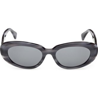 Max Mara 53mm Oval Sunglasses in Striped Azure /Palladium at Nordstrom