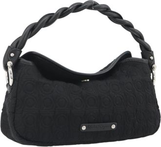 Ferragamo Gancini Hobo Leather Black Cotton Handbag (Pre-Owned)