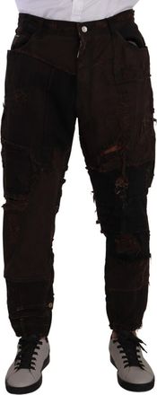 Dolce & Gabbana Mens Distressed Patchwork Jeans Model - Dark Brown Cotton - Size EU 48 (Mens)