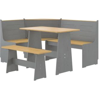 vidaXL 3 Piece Dining Set reine Honey Brown and Grey Solid Wood Pine Vidaxl