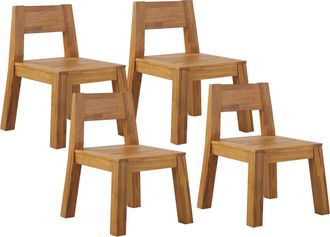 Beliani Conjunto De 4 Sillas De Jard&iacute;n De Madera De Acacia Clara Laminada Interior Exterior R&uacute;stico Livorno