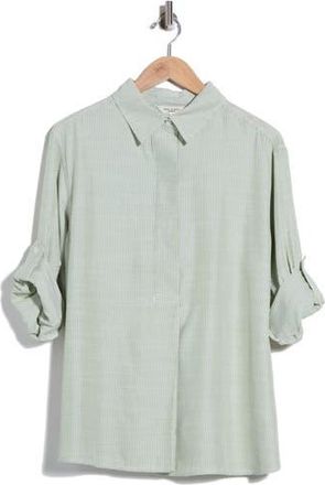 Max Studio Stripe Popover Tunic in Green/Off White Mini Stripe at Nordstrom Rack, Size 3X