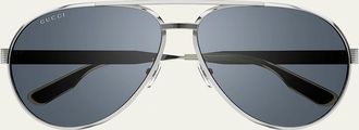 Gucci Mens Double-Bridge Metal Aviator Sunglasses