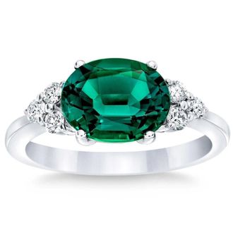 Pompeii3 3 1/4Ct Oval Emerald & Lab Grown Diamond Ring in 10k White or Yellow Gold