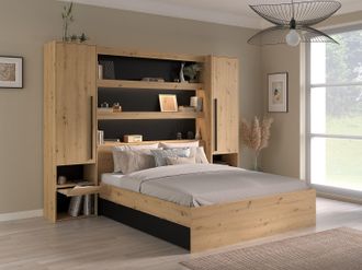 Vente-Unique Armadio a ponte con scomparti e LED L269 cm Naturale e Nero - VARLY