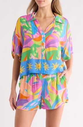 Roxy Heartwave Button-Up Crop Cover-Up Shirt in Blue Multi at Nordstrom Rack, Size X-Small