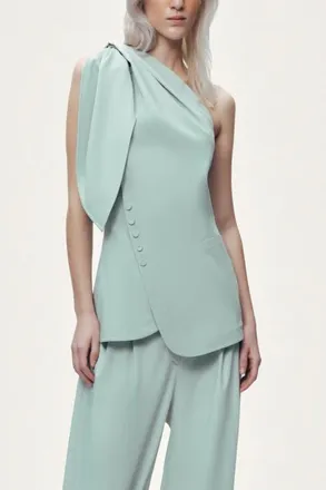 Nocturne Shoulder-Tie Blouse in Mint Green at Nordstrom, Size X-Large