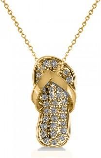 Allurez Diamond Summer Flip-Flop Pendant Necklace 14k Yellow Gold (0.76ct)