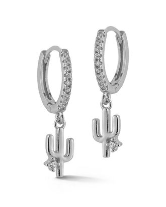 Glaze Jewelry Rhodium Plated CZ Cactus Huggie Earrings